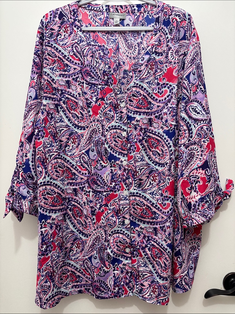Catherines Red & Purple Paisley Button-Down Top